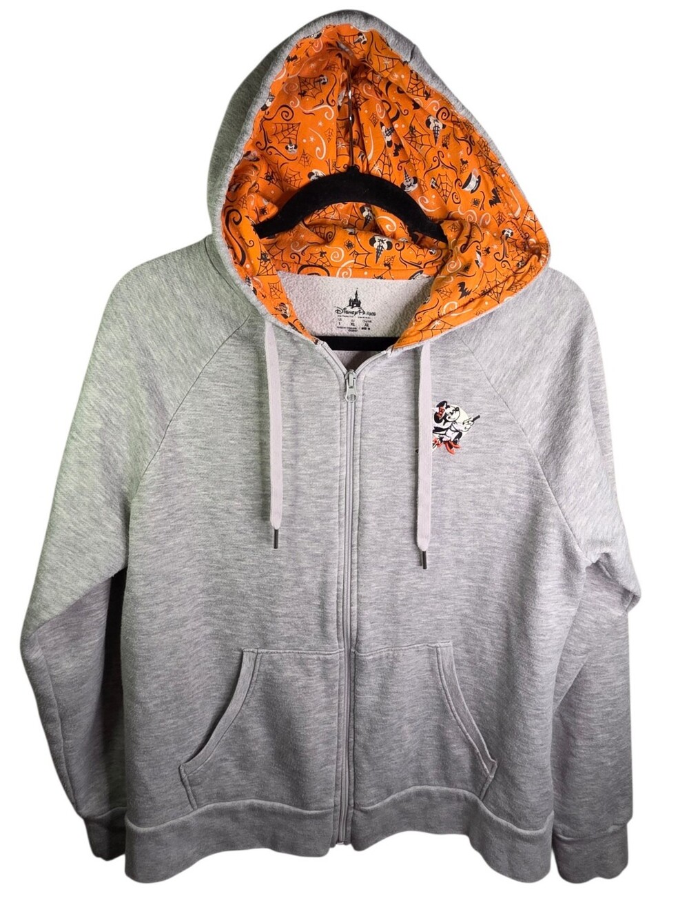 Disney Parks Halloween Minnie Witch Grey Zip Up Hoodie Sweater Glow Sz L